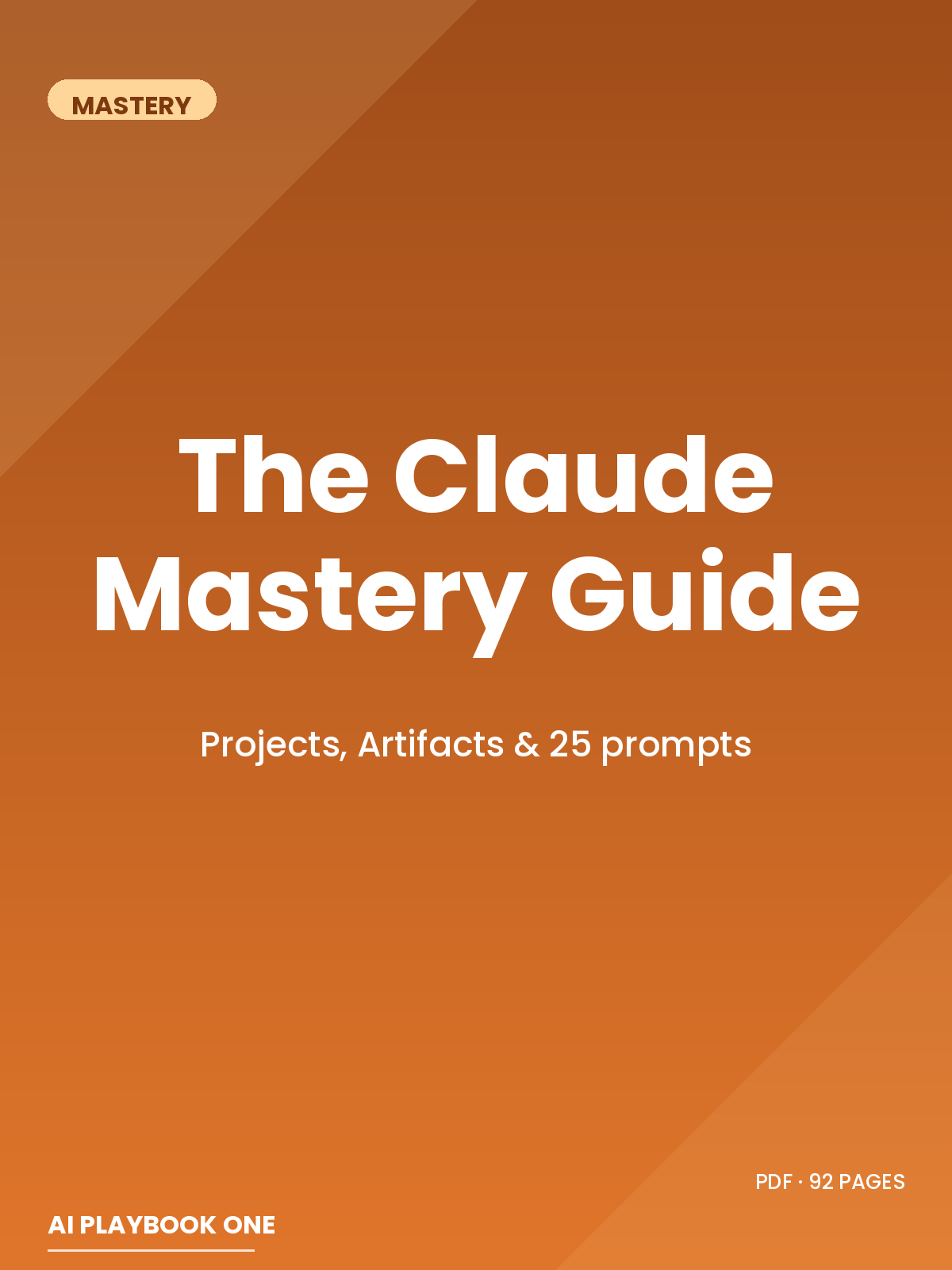 The Claude Mastery Guide cover — reliable AI output with Projects, Artifacts, and 25 prompts (PDF)