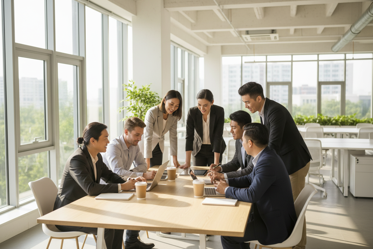 A team collaborating in a modern office